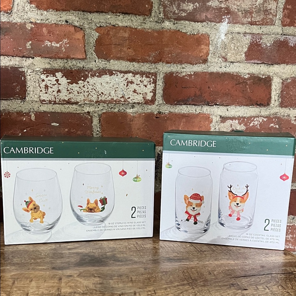 Cambridge Holiday Stemless Wine Glass Set